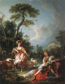 Un clásico rococó de la pastoral de verano de Francois Boucher Pinturas al óleo